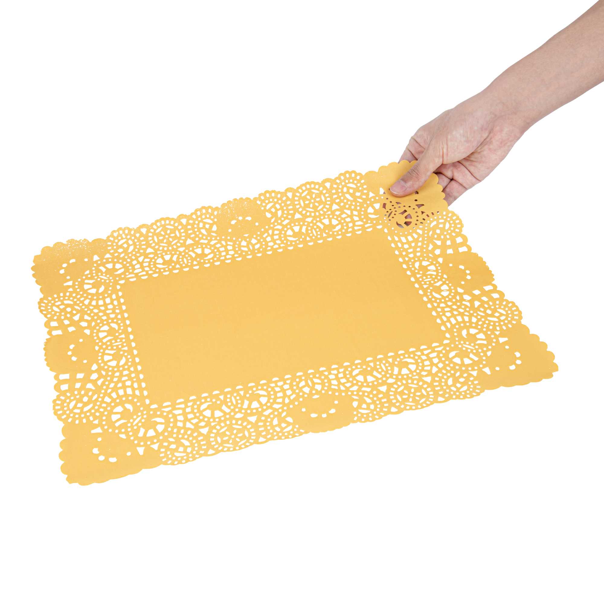 Pastry Tek Rectangle Orange Paper Doilies - Lace - 15 3/4" x 12" - 100 count box