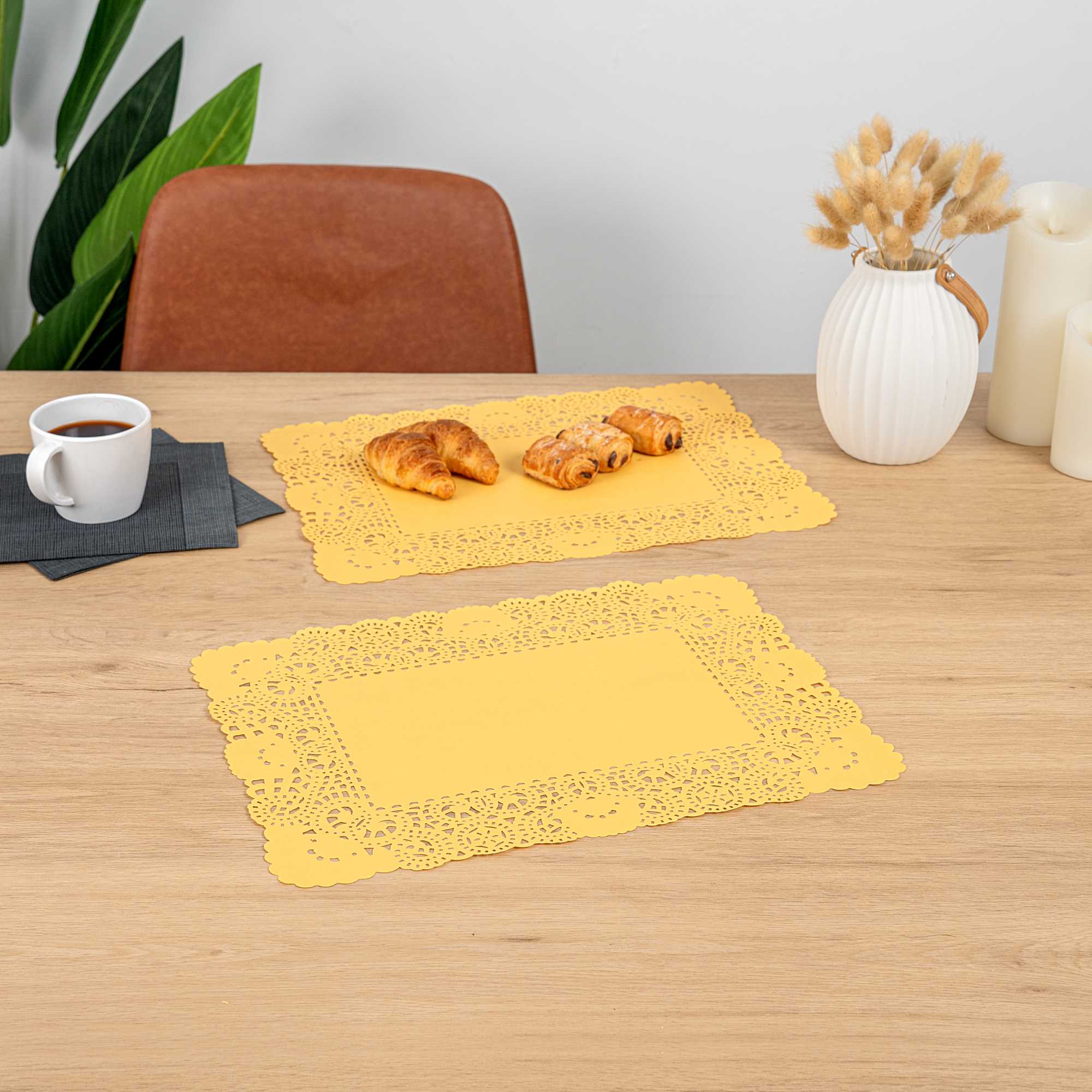 Pastry Tek Rectangle Orange Paper Doilies - Lace - 15 3/4" x 12" - 100 count box