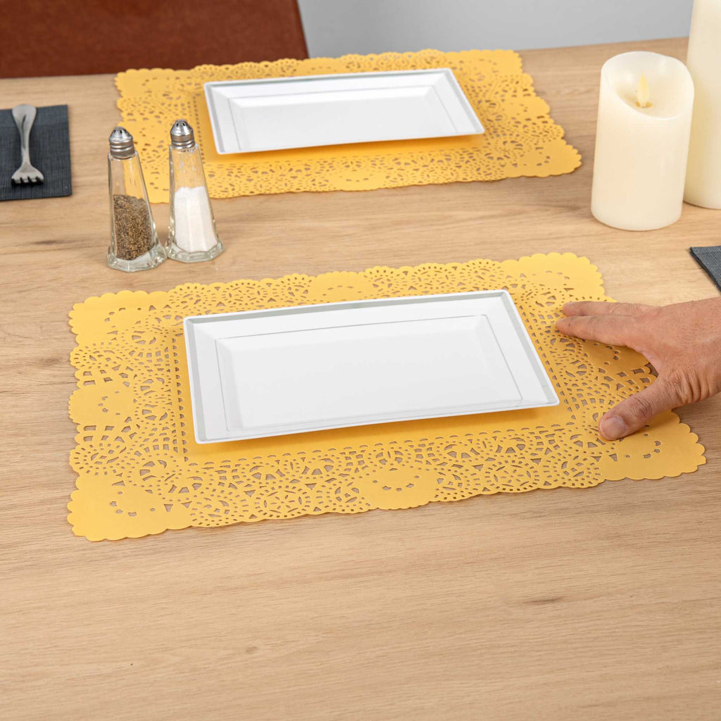Pastry Tek Rectangle Orange Paper Doilies - Lace - 15 3/4" x 12" - 100 count box