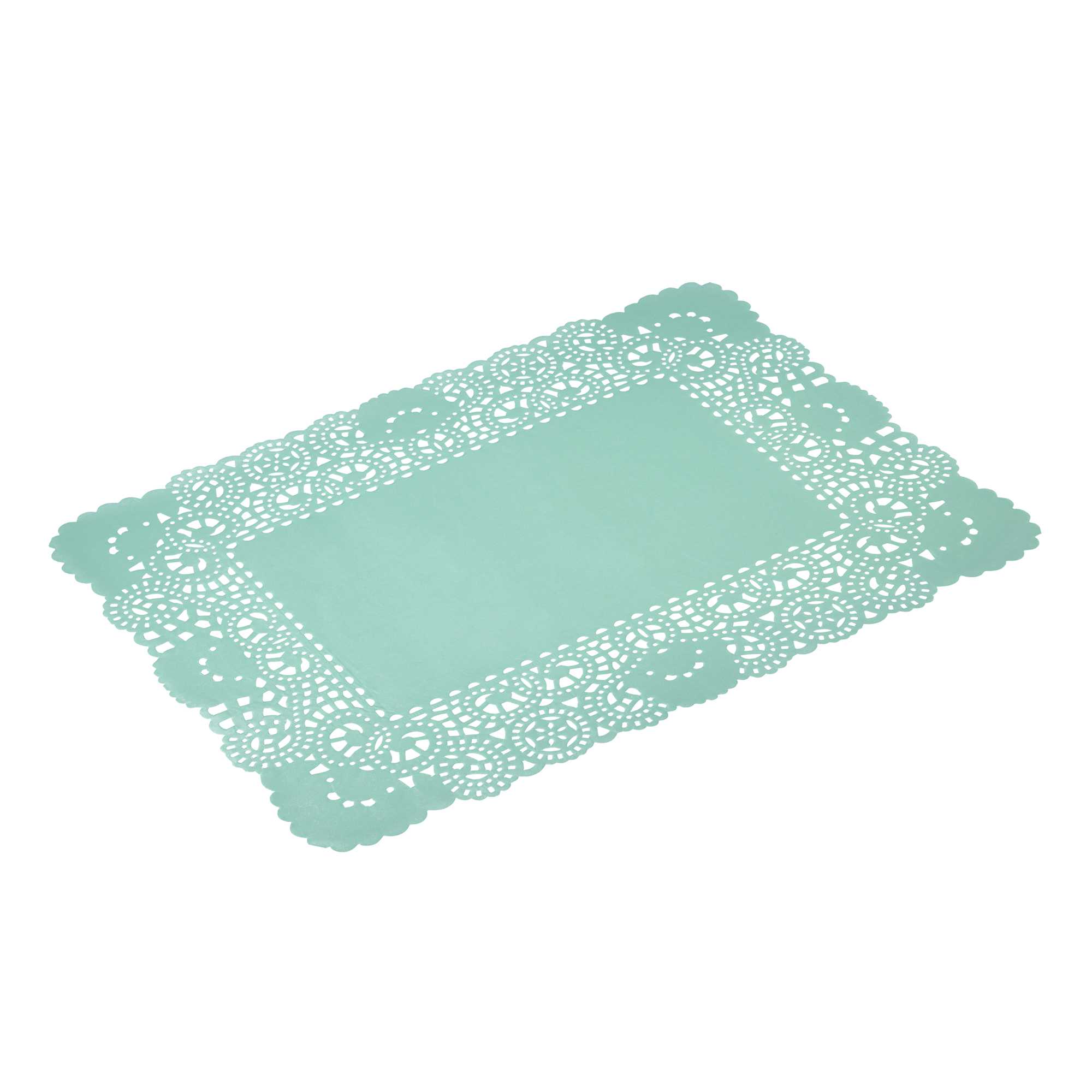 Pastry Tek Rectangle Teal Paper Doilies - Lace - 15 3/4" x 12" - 100 count box