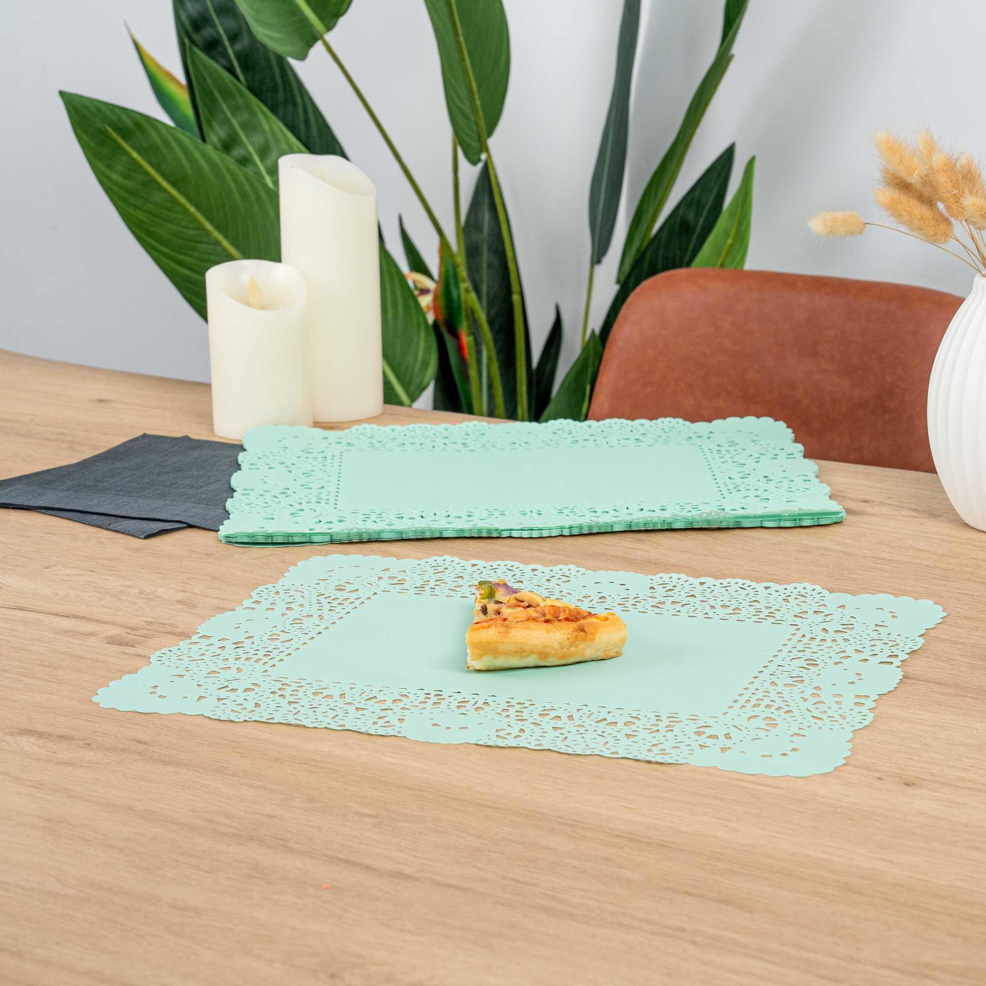 Pastry Tek Rectangle Teal Paper Doilies - Lace - 15 3/4" x 12" - 100 count box