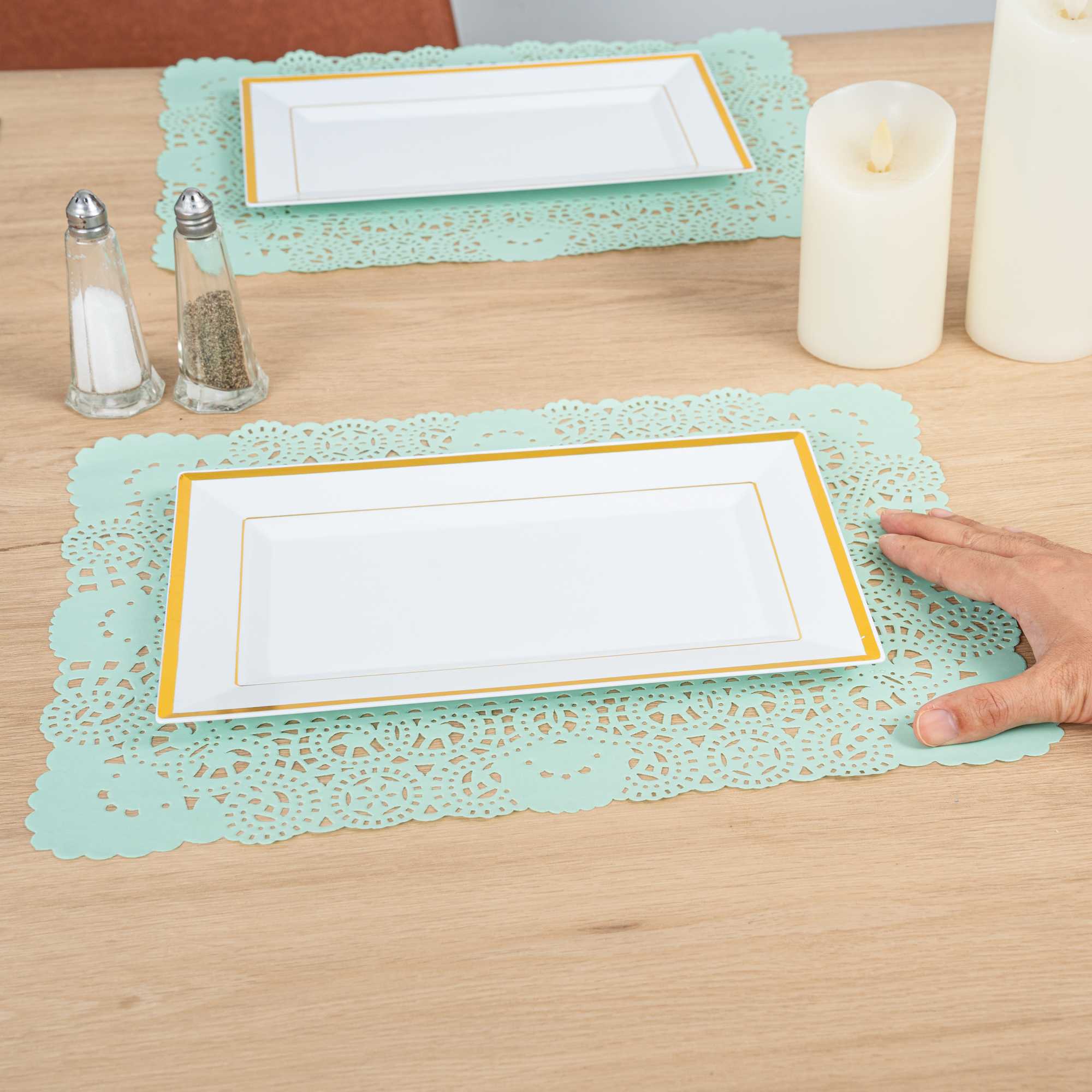 Pastry Tek Rectangle Teal Paper Doilies - Lace - 15 3/4" x 12" - 100 count box