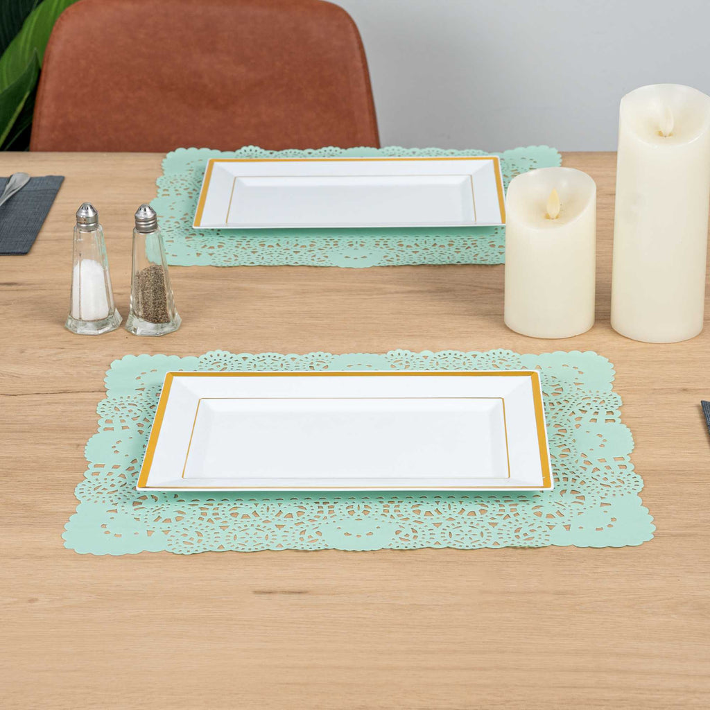 Pastry Tek Rectangle Teal Paper Doilies - Lace - 15 3/4" x 12" - 100 count box