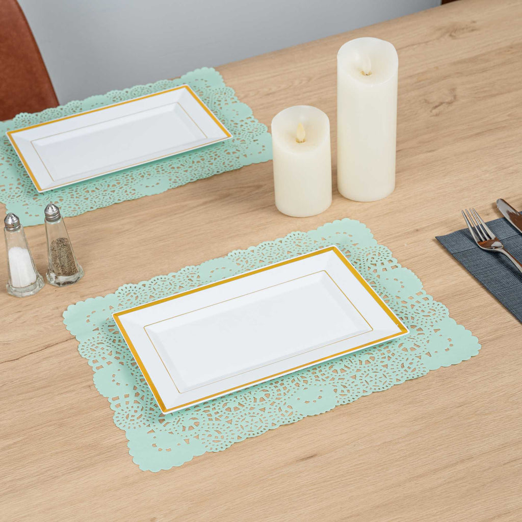 Pastry Tek Rectangle Teal Paper Doilies - Lace - 15 3/4" x 12" - 100 count box