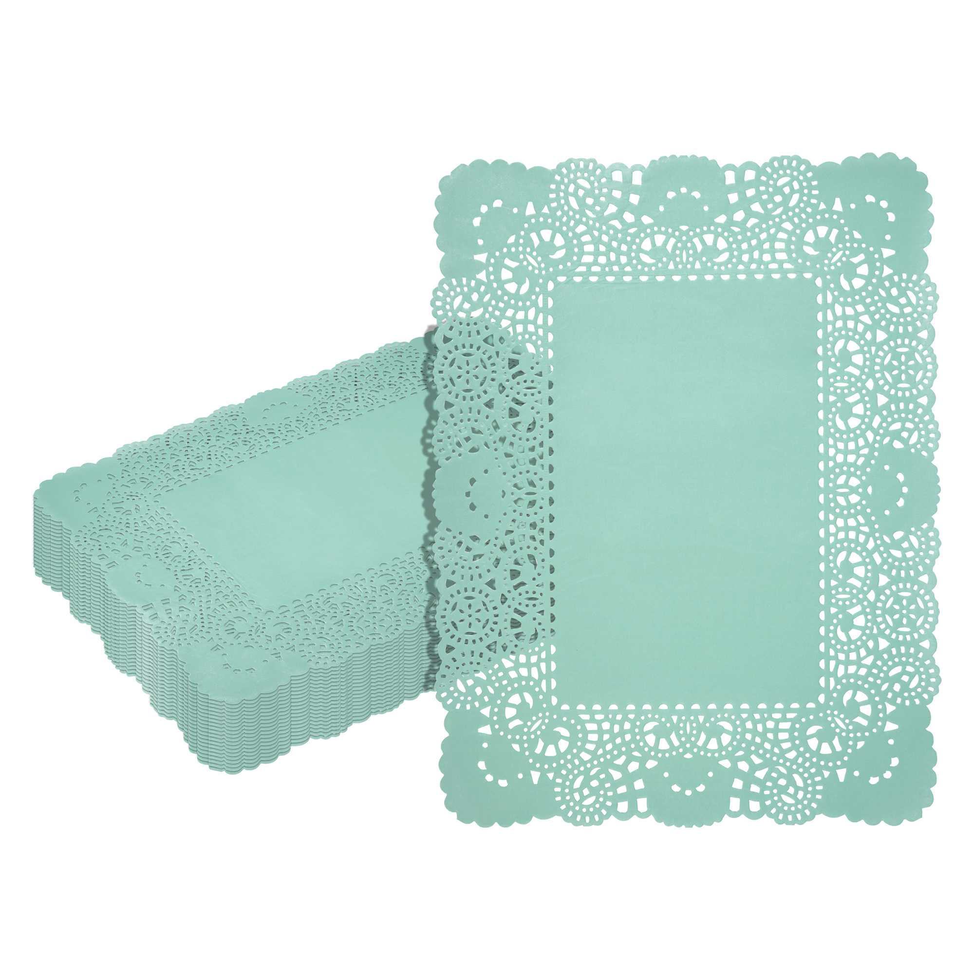 Pastry Tek Rectangle Teal Paper Doilies - Lace - 15 3/4" x 12" - 4000 count box