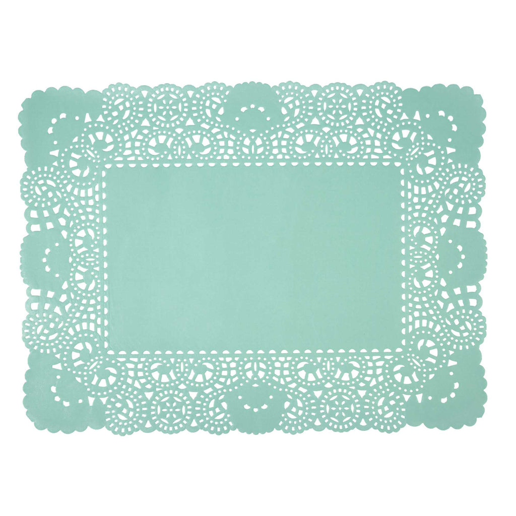 Pastry Tek Rectangle Teal Paper Doilies - Lace - 15 3/4" x 12" - 4000 count box