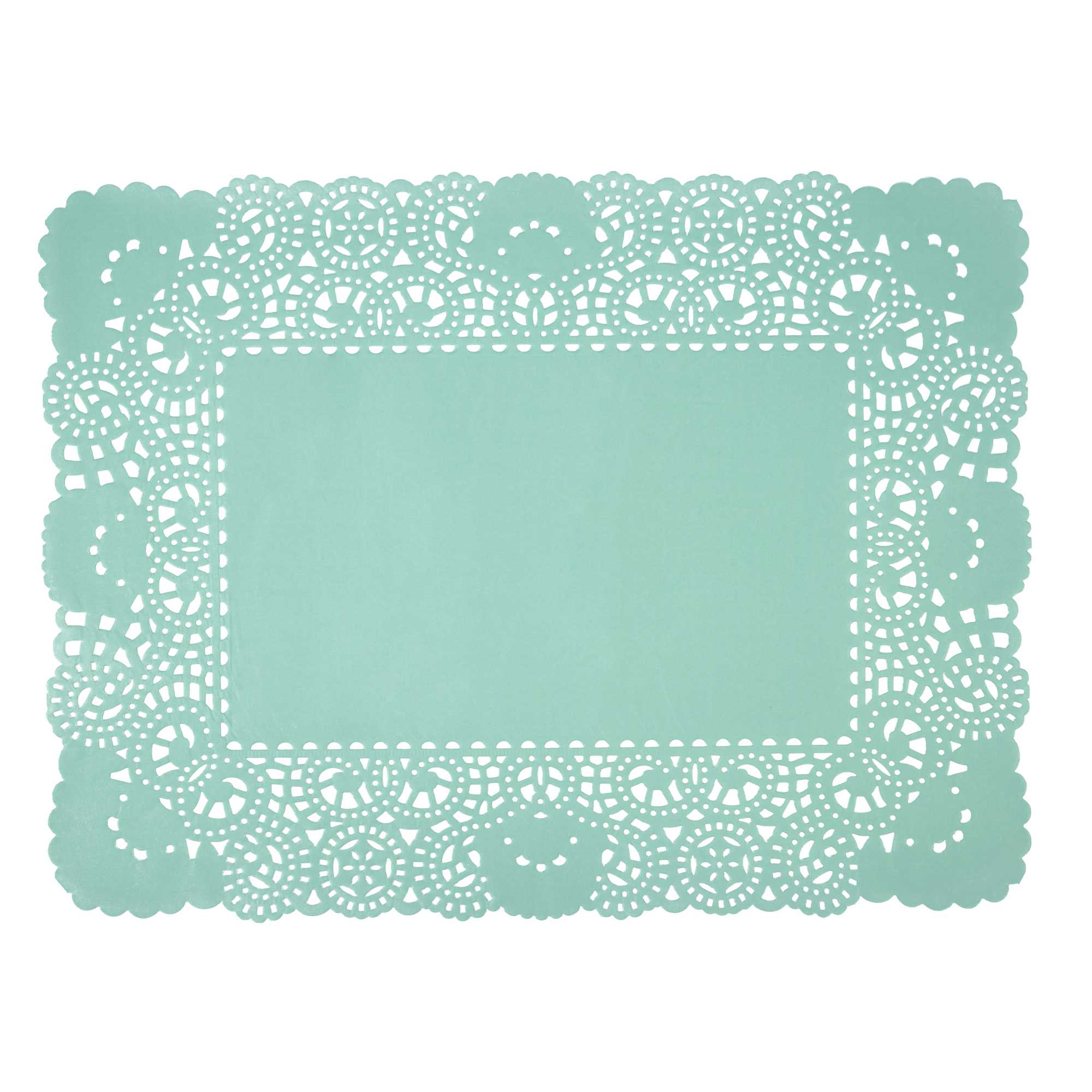 Pastry Tek Rectangle Teal Paper Doilies - Lace - 15 3/4" x 12" - 4000 count box