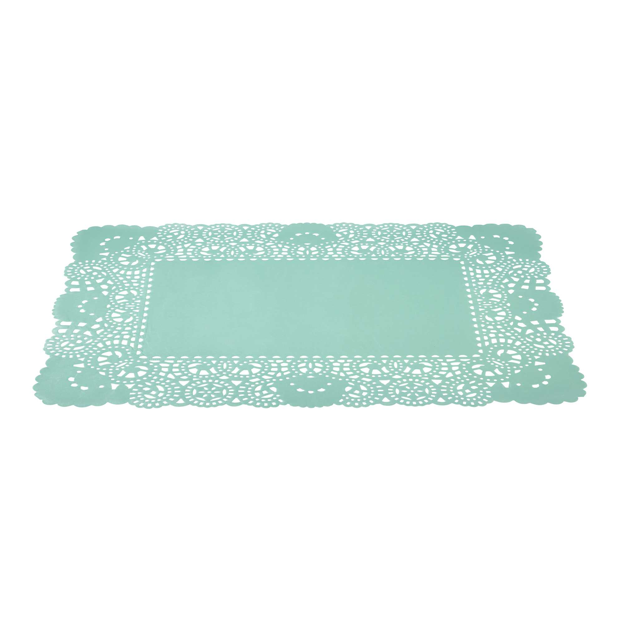 Pastry Tek Rectangle Teal Paper Doilies - Lace - 15 3/4" x 12" - 4000 count box