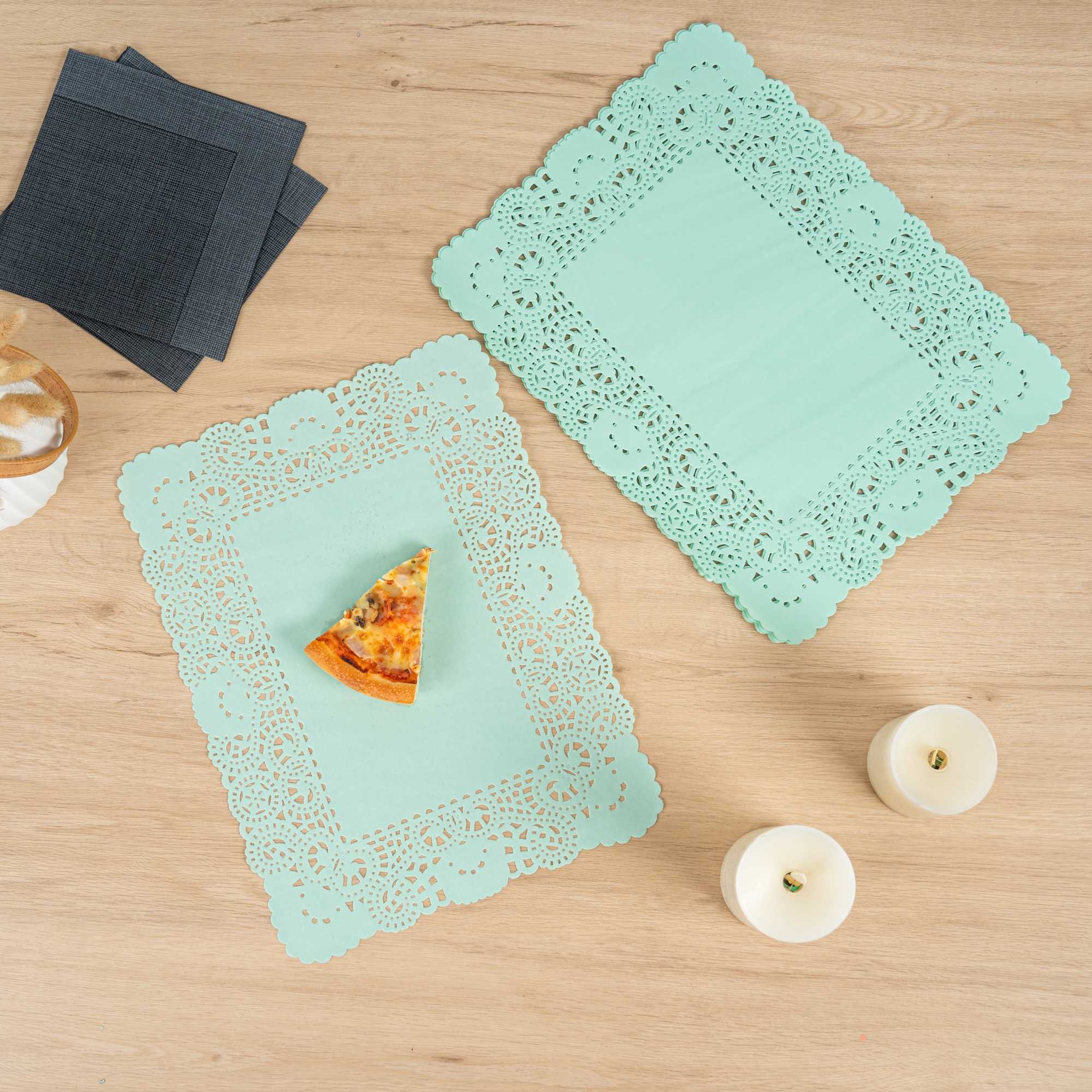 Pastry Tek Rectangle Teal Paper Doilies - Lace - 15 3/4" x 12" - 4000 count box