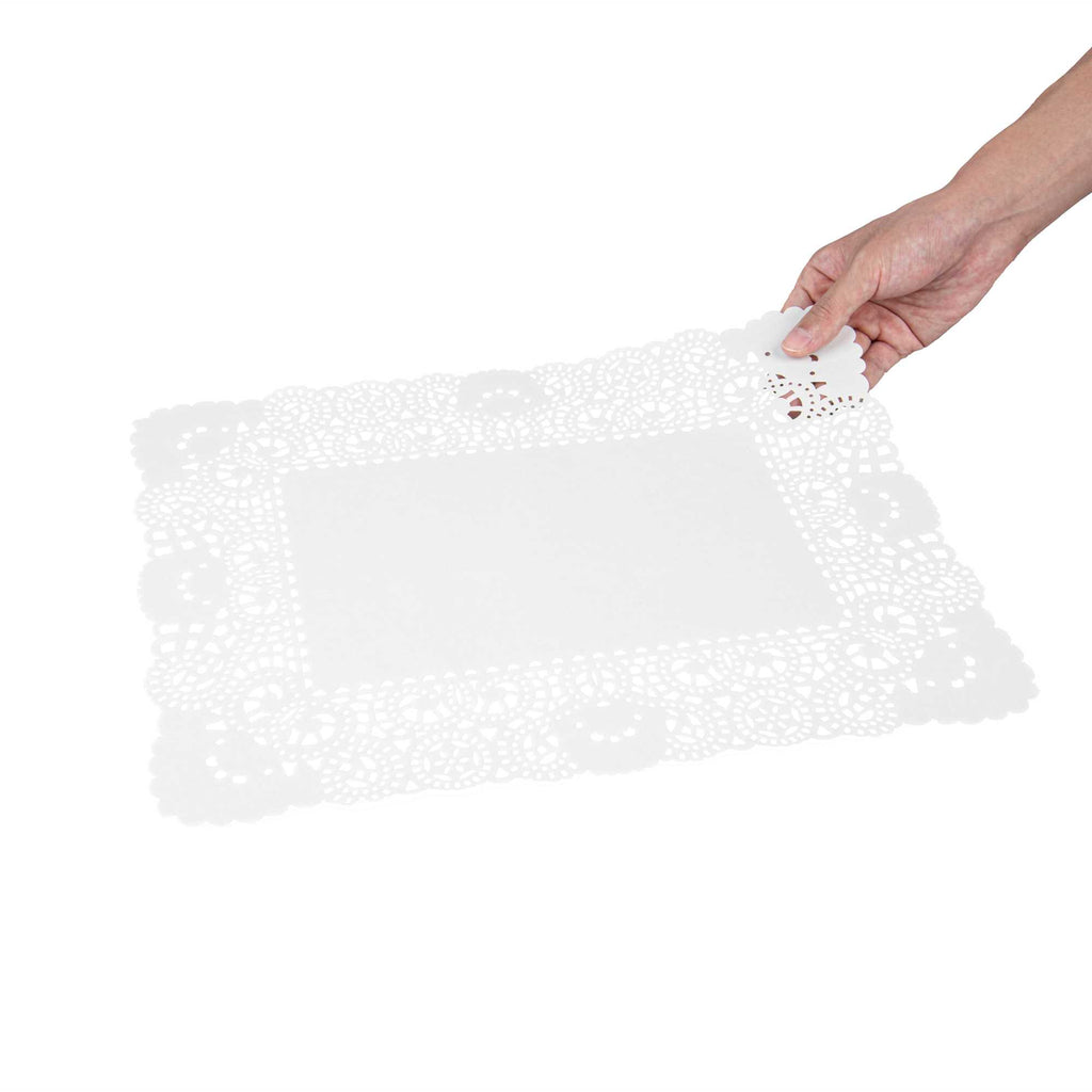 Pastry Tek Rectangle White Paper Doilies - Lace - 15 3/4" x 12" - 100 count box