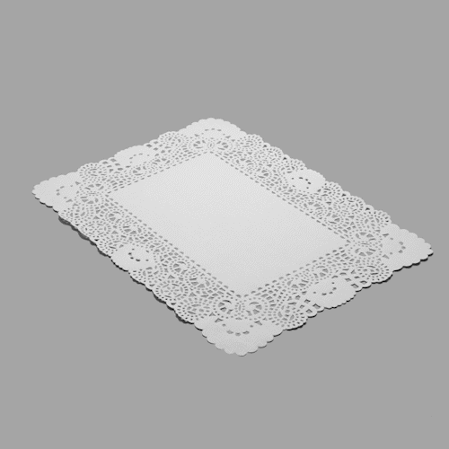Pastry Tek Rectangle White Paper Doilies - Lace - 15 3/4" x 12" - 100 count box