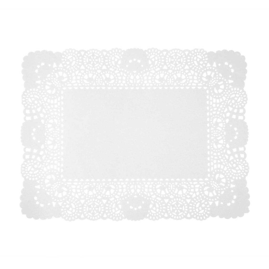 Pastry Tek Rectangle White Paper Doilies - Lace - 15 3/4" x 12" - 100 count box