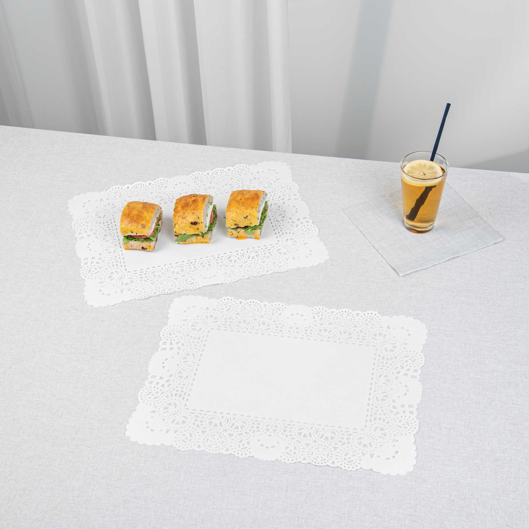 Pastry Tek Rectangle White Paper Doilies - Lace - 15 3/4" x 12" - 100 count box