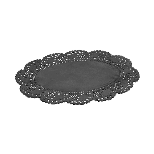 Pastry Tek Oval Black Paper Doilies - Lace - 9" x 6 1/2" - 100 count box