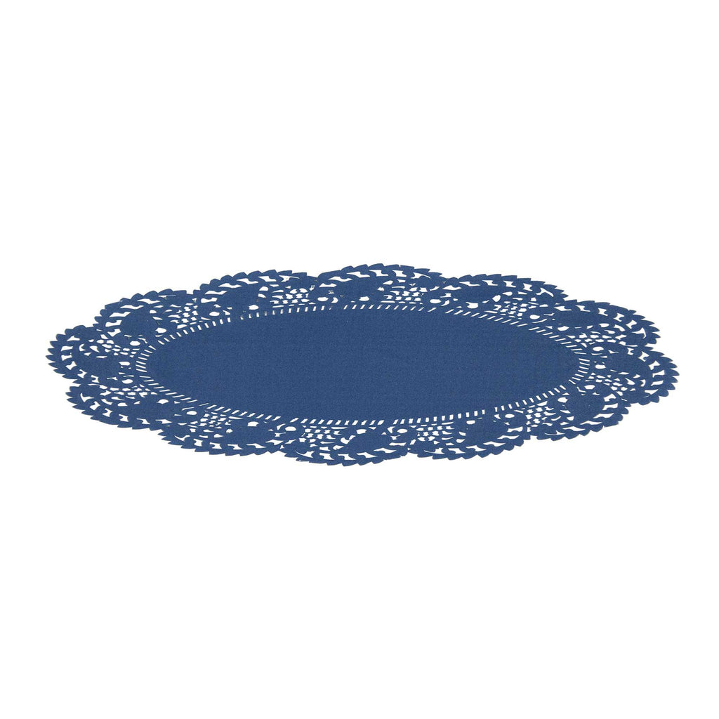Pastry Tek Oval Navy Blue Paper Doilies - Lace - 9" x 6 1/2" - 4000 count box