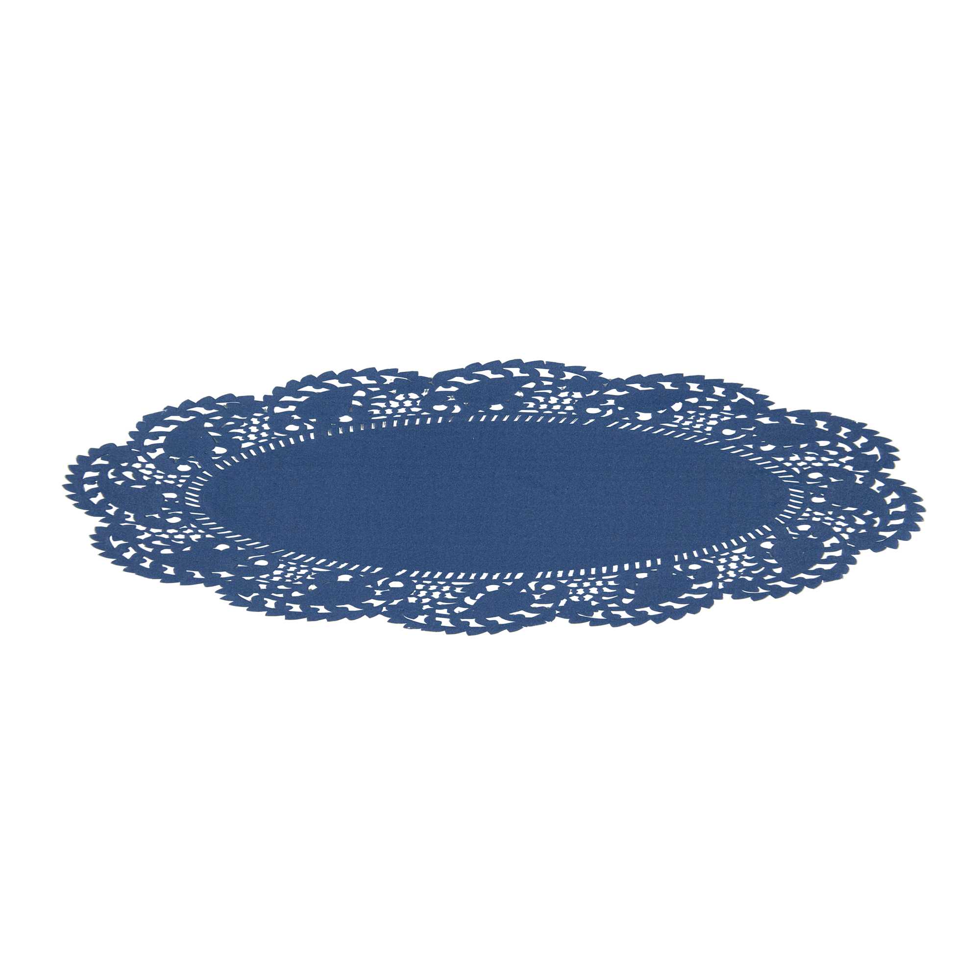 Pastry Tek Oval Navy Blue Paper Doilies - Lace - 9" x 6 1/2" - 4000 count box