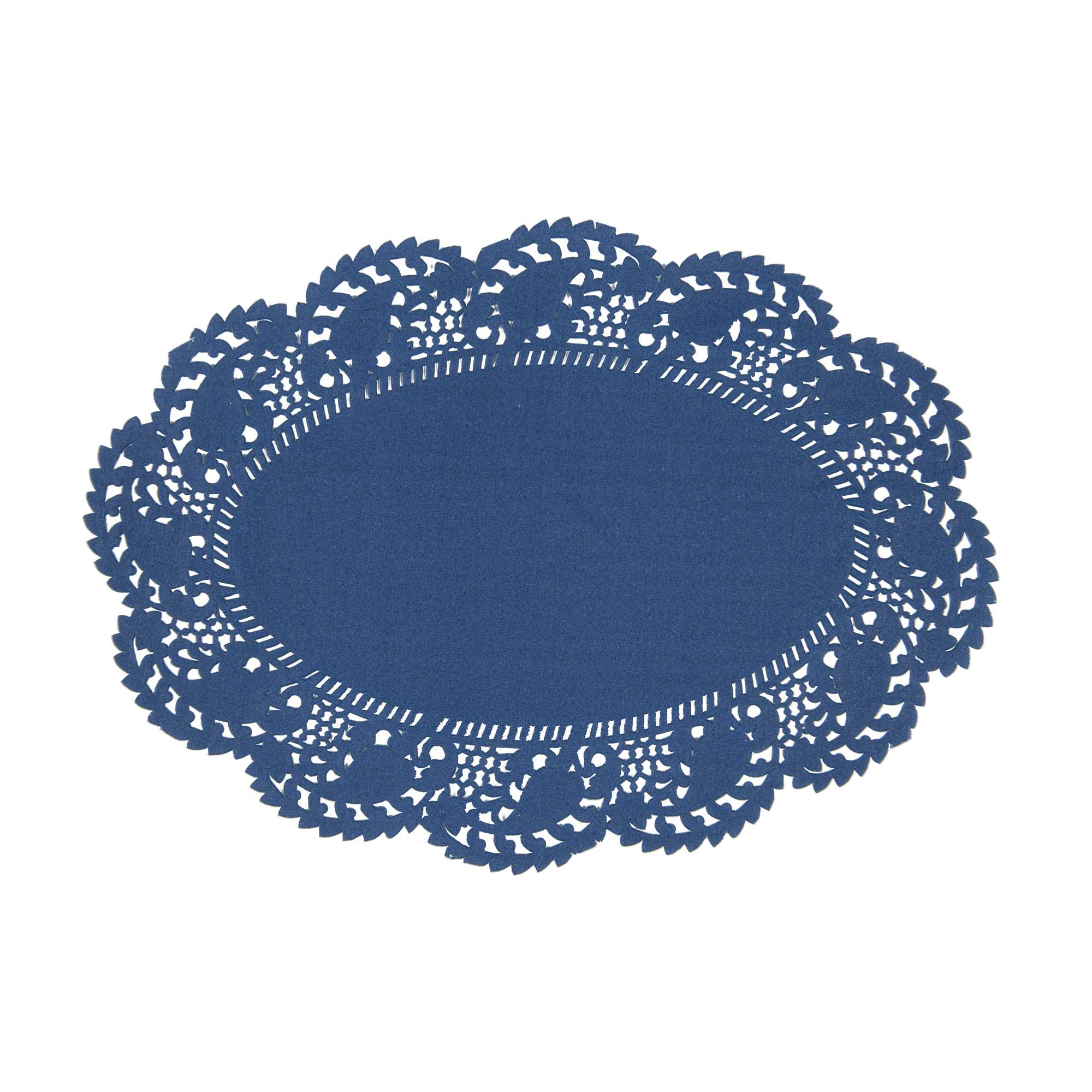 Pastry Tek Oval Navy Blue Paper Doilies - Lace - 9" x 6 1/2" - 100 count box