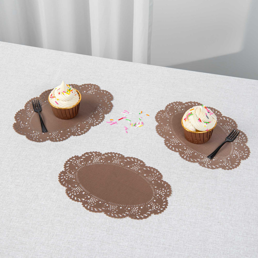 Pastry Tek Oval Brown Paper Doilies - Lace - 9" x 6 1/2" - 100 count box
