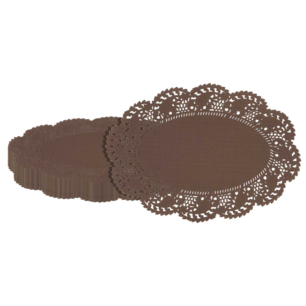 Pastry Tek Oval Brown Paper Doilies - Lace - 9" x 6 1/2" - 4000 count box