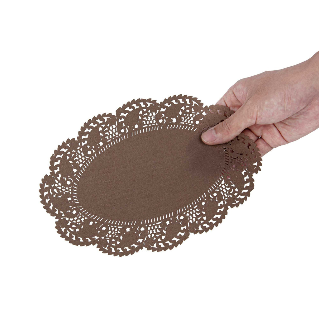 Pastry Tek Oval Brown Paper Doilies - Lace - 9" x 6 1/2" - 4000 count box