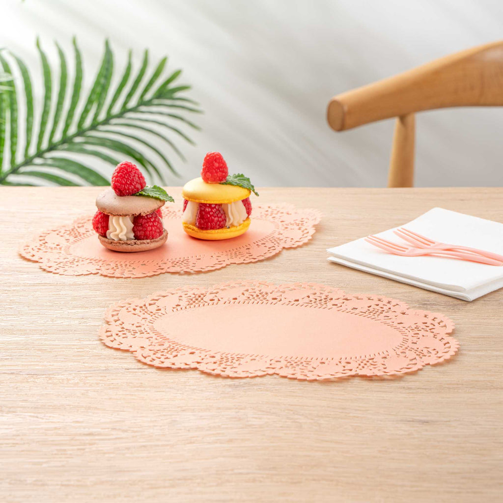Pastry Tek Oval Coral Paper Doilies - Lace - 9" x 6 1/2" - 4000 count box