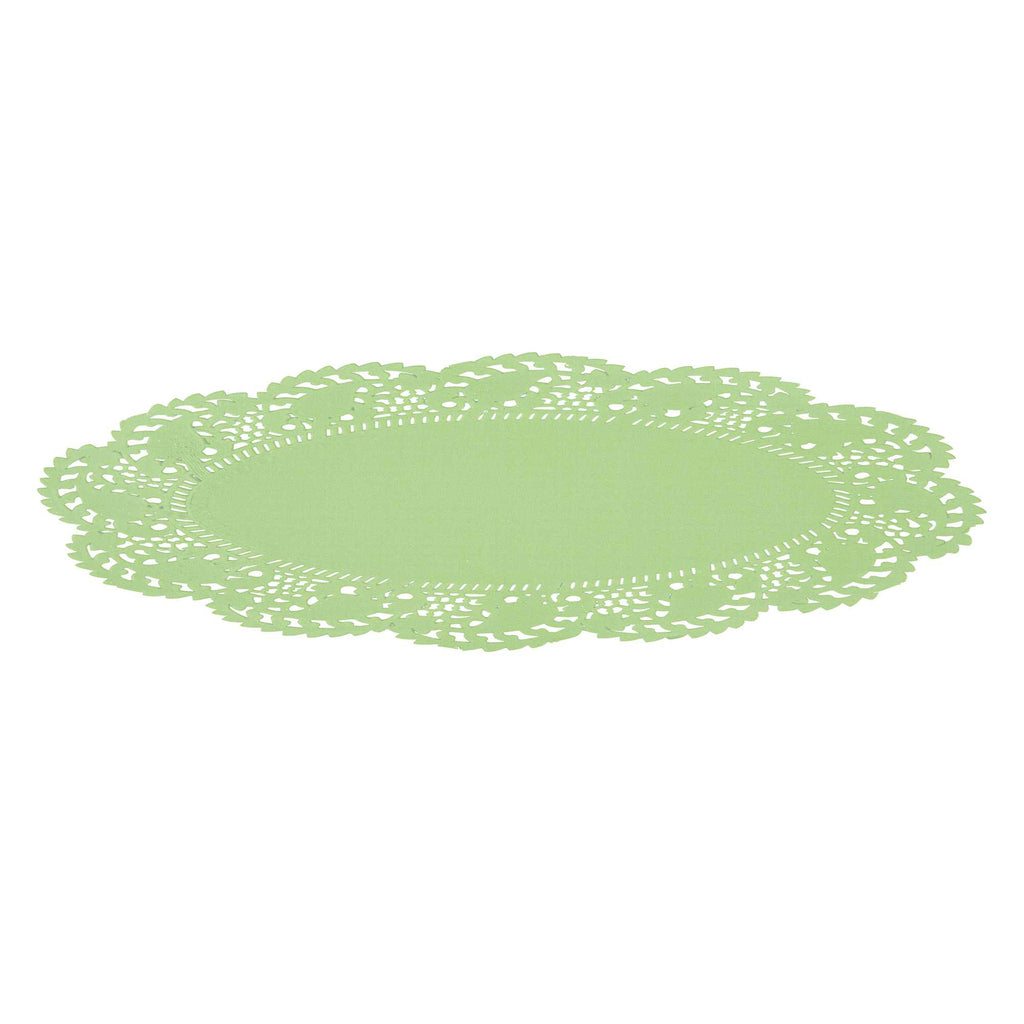 Pastry Tek Oval Green Paper Doilies - Lace - 9" x 6 1/2" - 100 count box