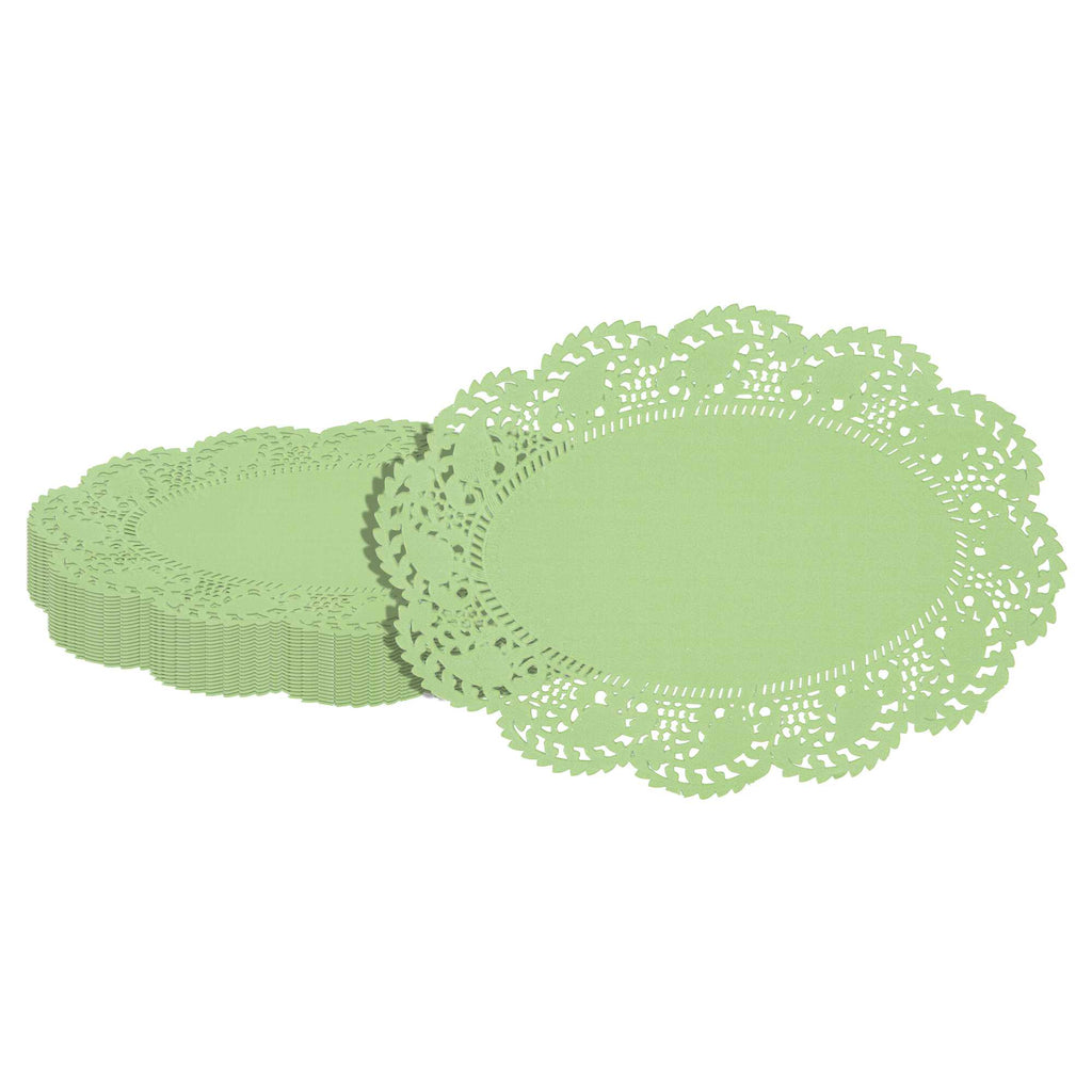 Pastry Tek Oval Green Paper Doilies - Lace - 9" x 6 1/2" - 100 count box