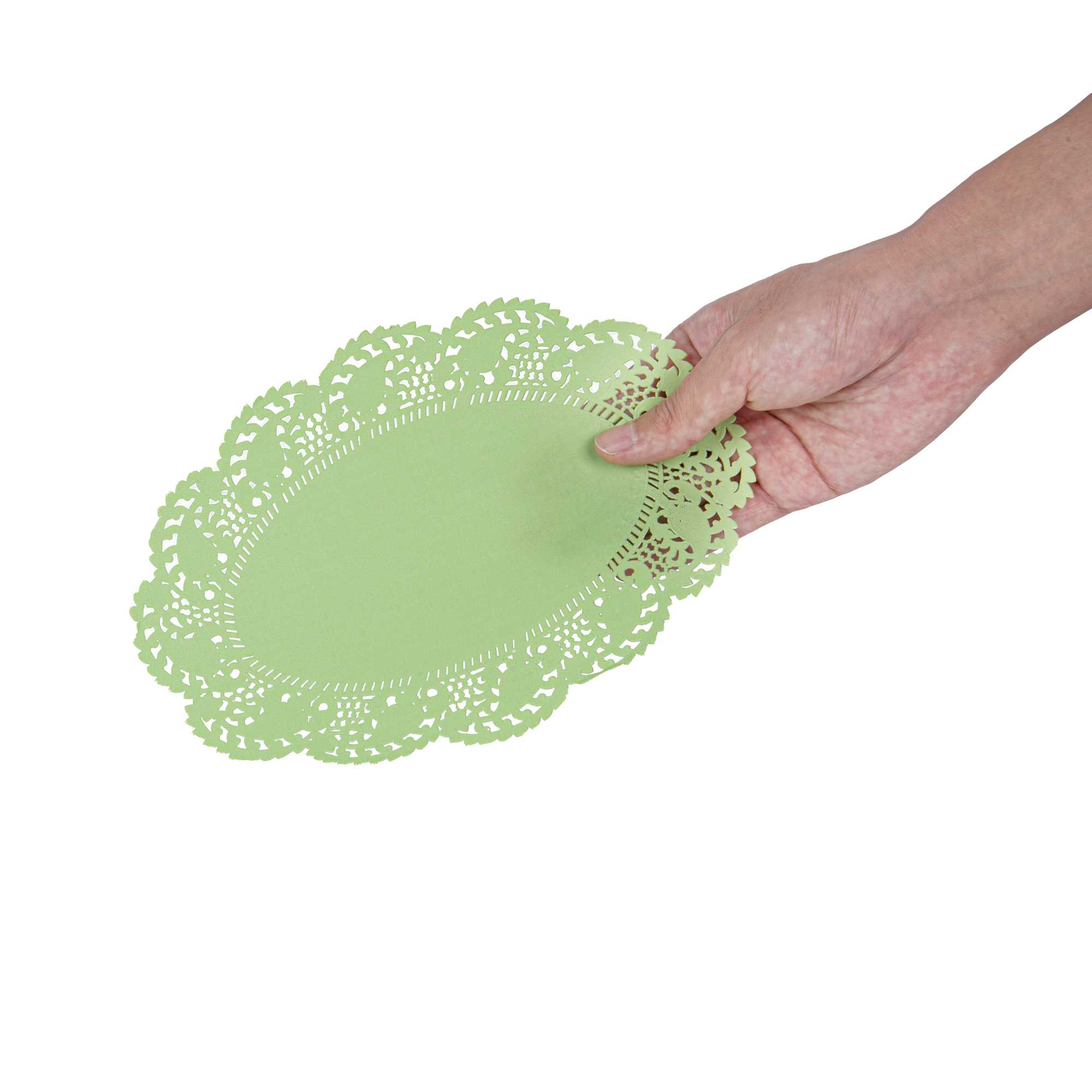 Pastry Tek Oval Green Paper Doilies - Lace - 9" x 6 1/2" - 4000 count box