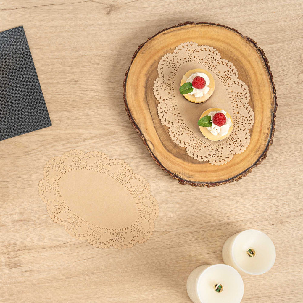 Pastry Tek Oval Kraft Paper Doilies - Lace - 9" x 6 1/2" - 100 count box