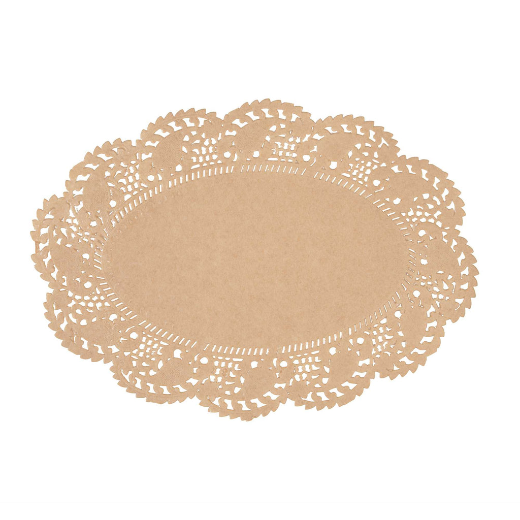 Pastry Tek Oval Kraft Paper Doilies - Lace - 9" x 6 1/2" - 4000 count box