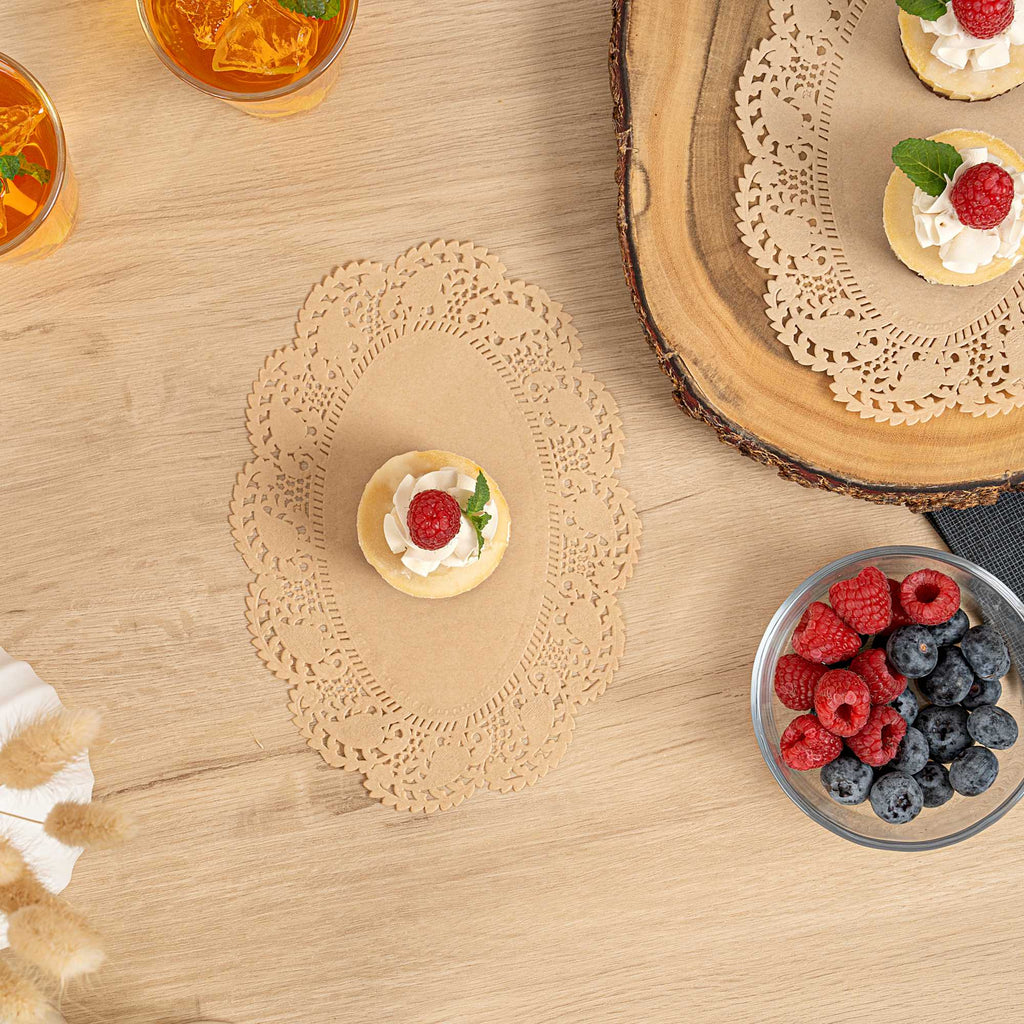 Pastry Tek Oval Kraft Paper Doilies - Lace - 9" x 6 1/2" - 4000 count box
