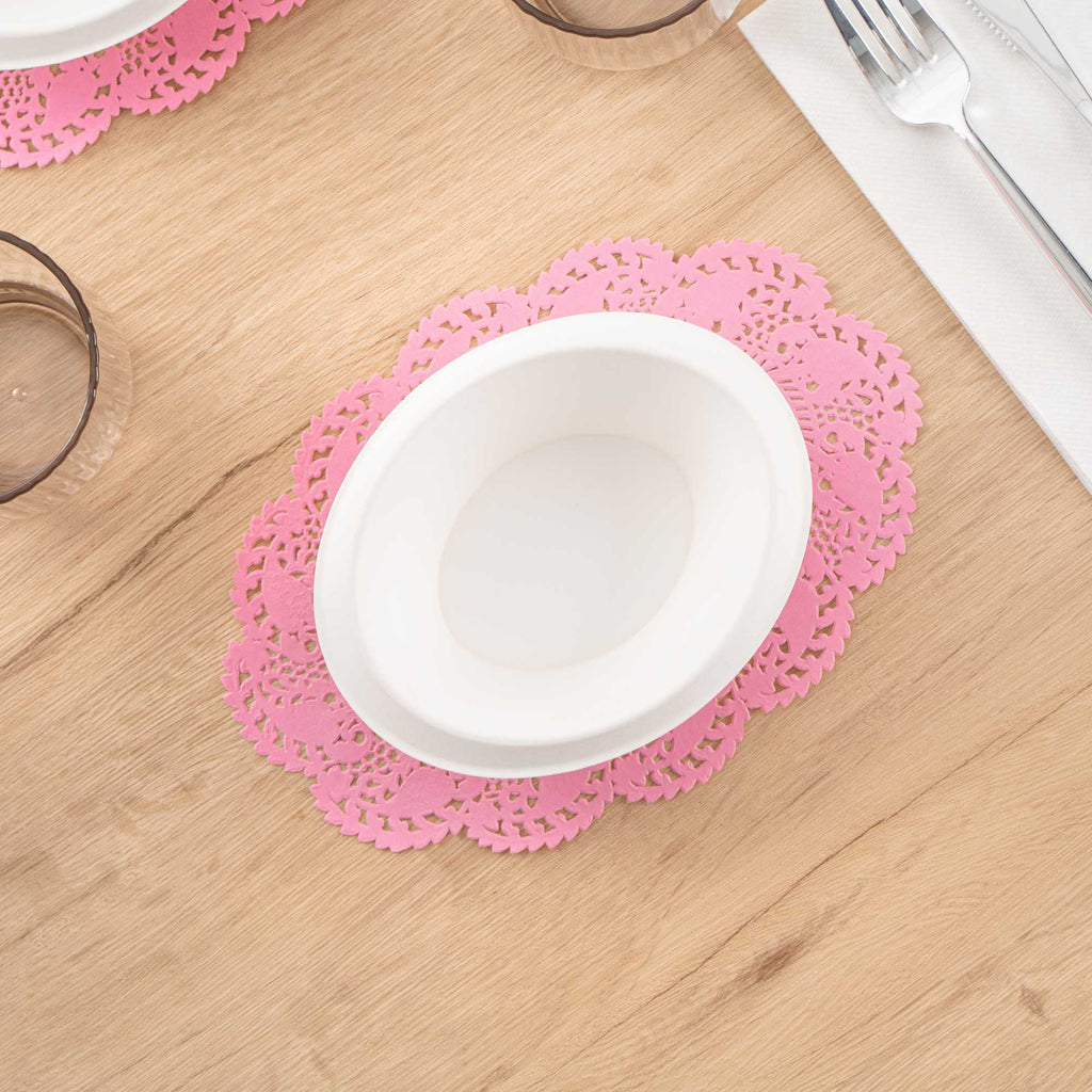 Pastry Tek Oval Pink Paper Doilies - Lace - 9" x 6 1/2" - 4000 count box