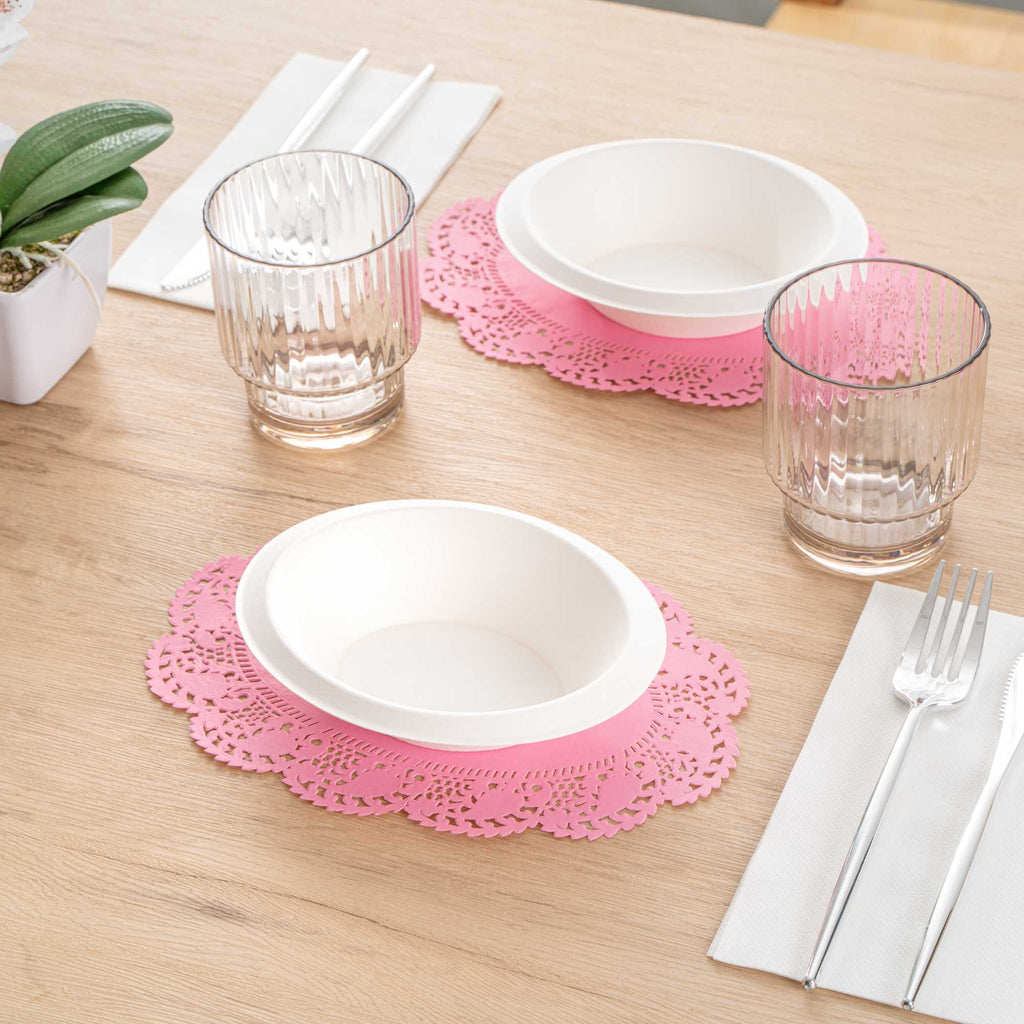 Pastry Tek Oval Pink Paper Doilies - Lace - 9" x 6 1/2" - 4000 count box