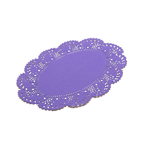 Pastry Tek Oval Purple Paper Doilies - Lace - 9" x 6 1/2" - 100 count box