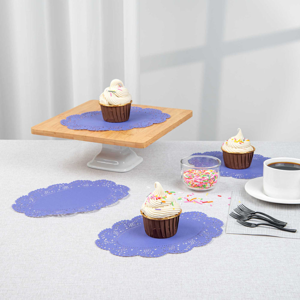 Pastry Tek Oval Purple Paper Doilies - Lace - 9" x 6 1/2" - 4000 count box