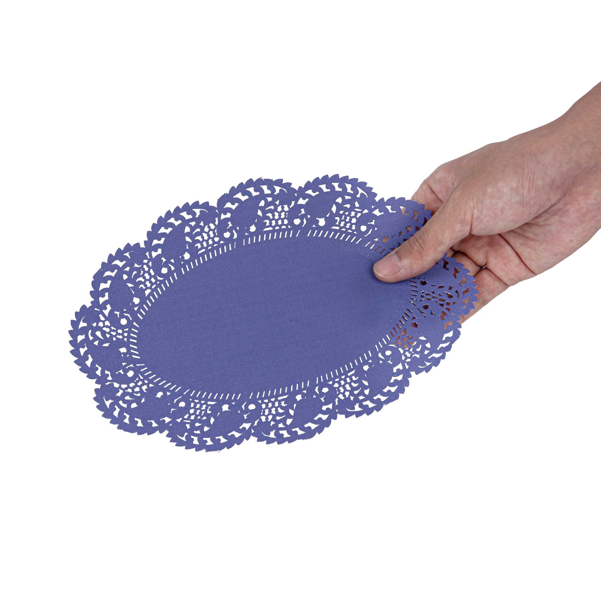 Pastry Tek Oval Purple Paper Doilies - Lace - 9" x 6 1/2" - 4000 count box