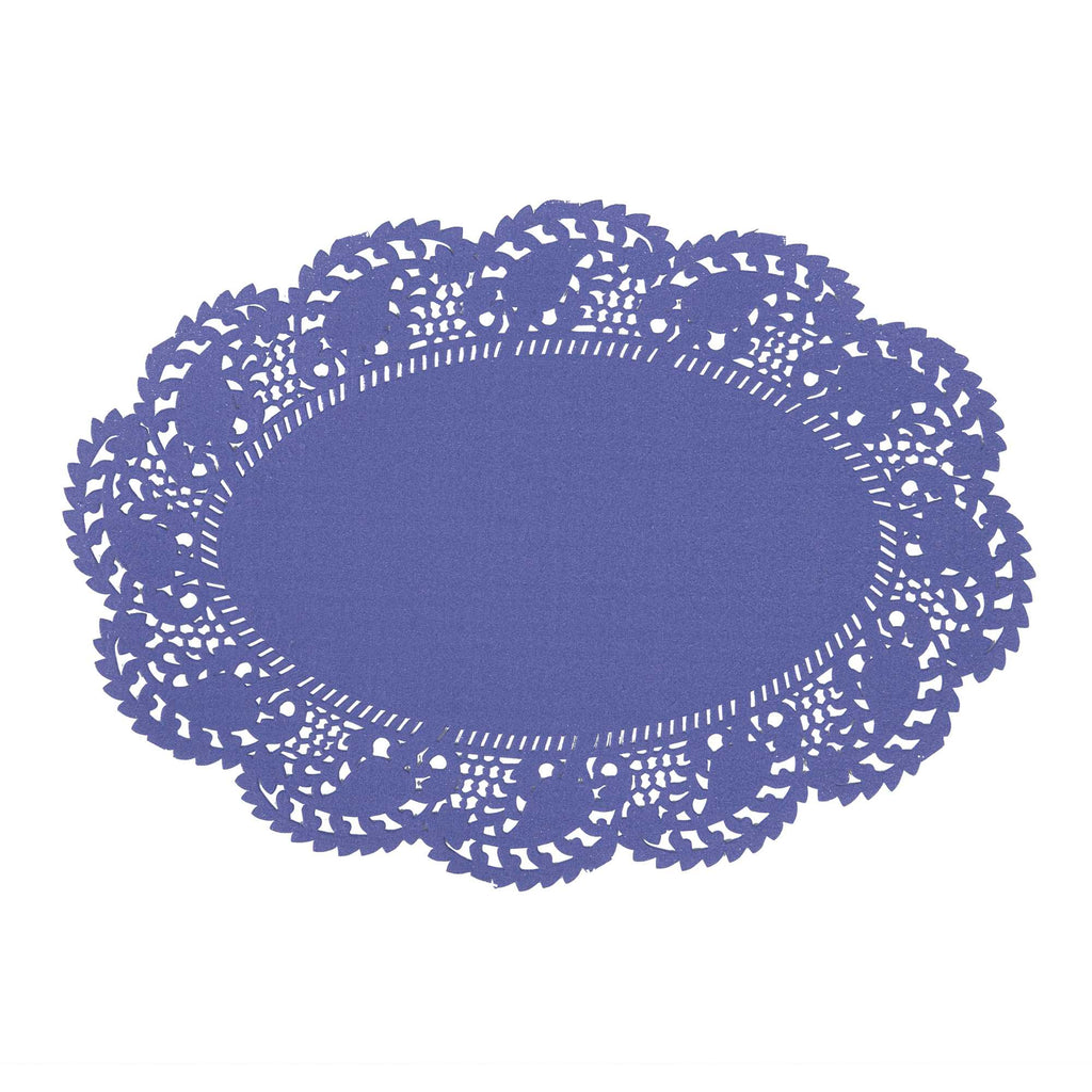 Pastry Tek Oval Purple Paper Doilies - Lace - 9" x 6 1/2" - 4000 count box