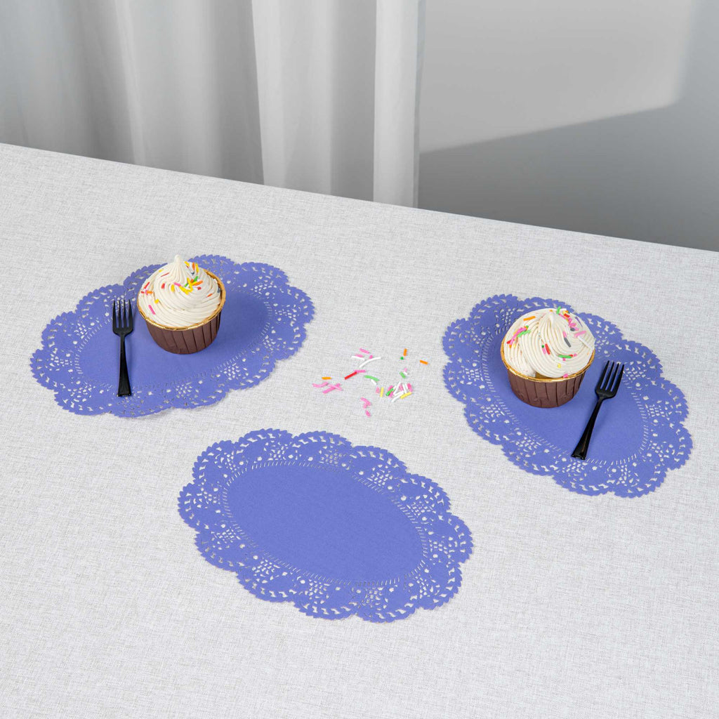 Pastry Tek Oval Purple Paper Doilies - Lace - 9" x 6 1/2" - 4000 count box