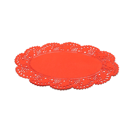 Pastry Tek Oval Red Paper Doilies - Lace - 9" x 6 1/2" - 100 count box