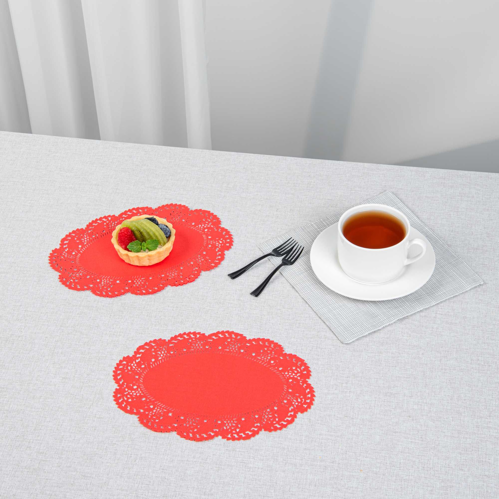 Pastry Tek Oval Red Paper Doilies - Lace - 9" x 6 1/2" - 100 count box