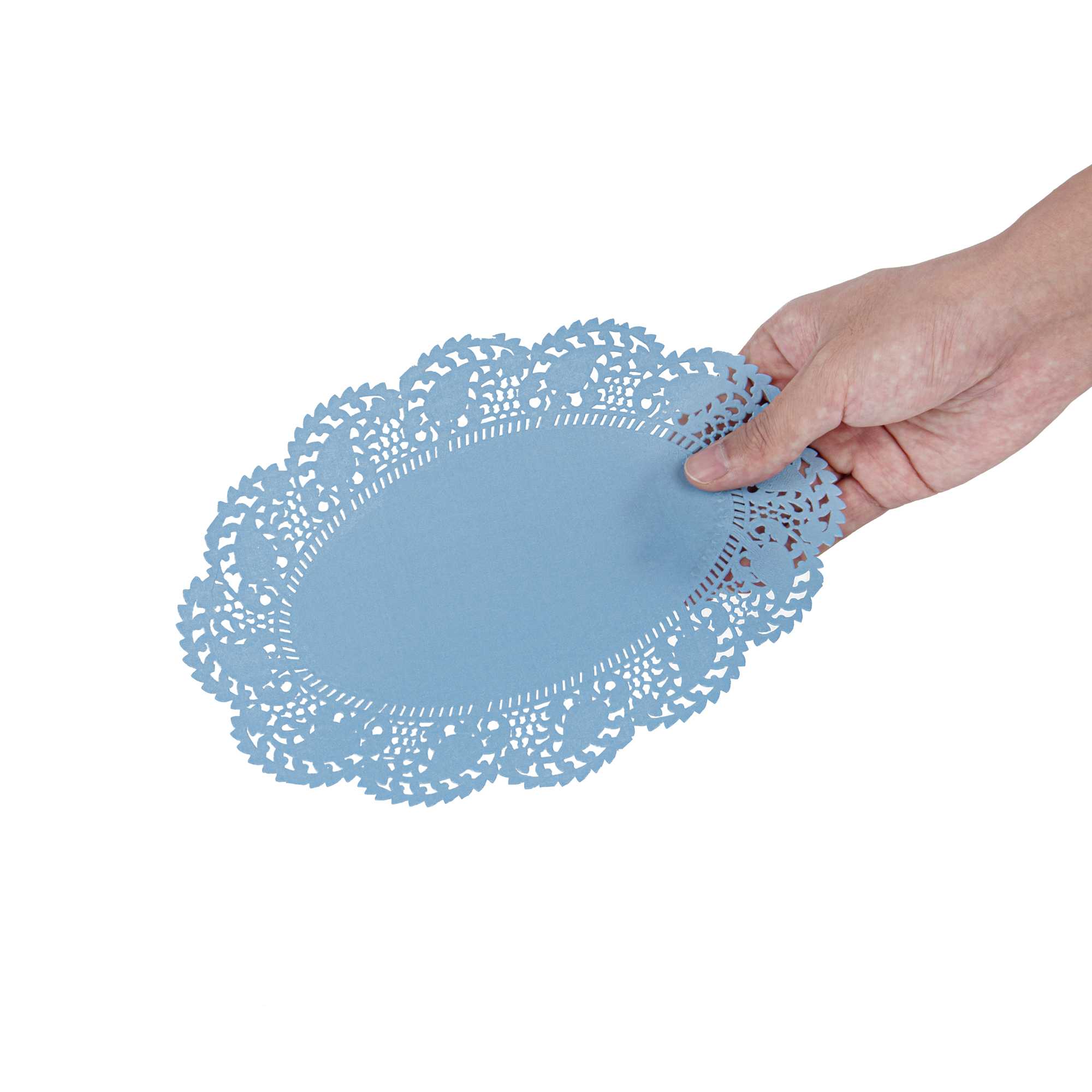 Pastry Tek Oval Sky Blue Paper Doilies - Lace - 9" x 6 1/2" - 100 count box