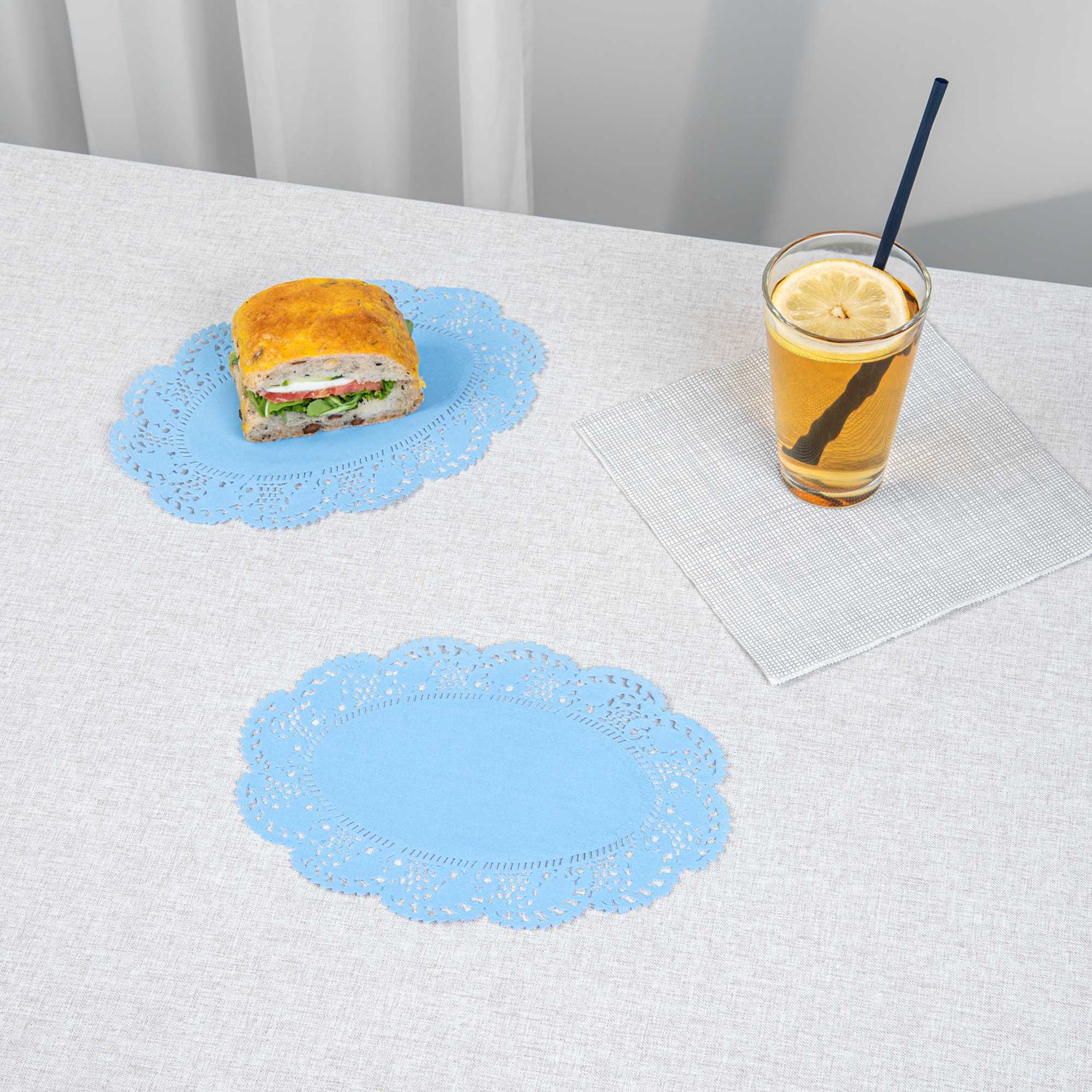 Pastry Tek Oval Sky Blue Paper Doilies - Lace - 9" x 6 1/2" - 100 count box
