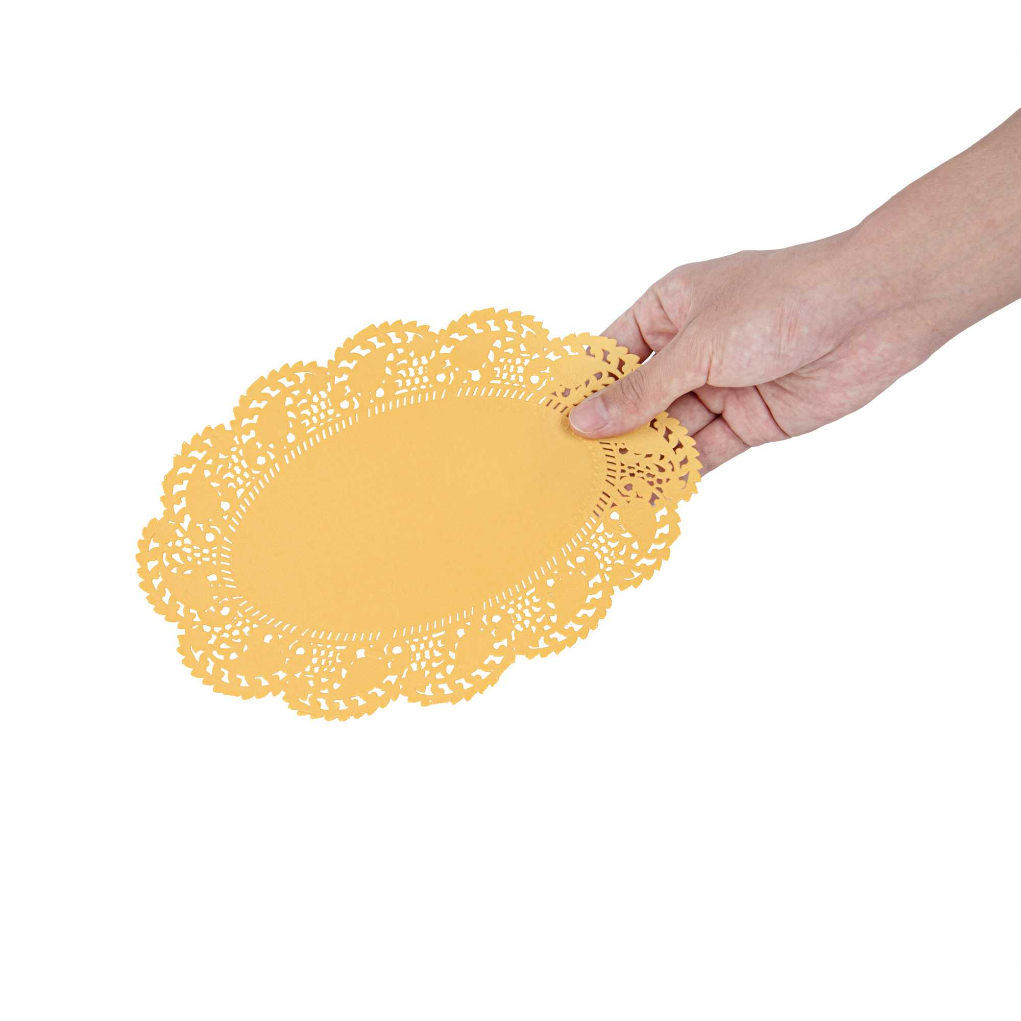 Pastry Tek Oval Orange Paper Doilies - Lace - 9" x 6 1/2" - 4000 count box