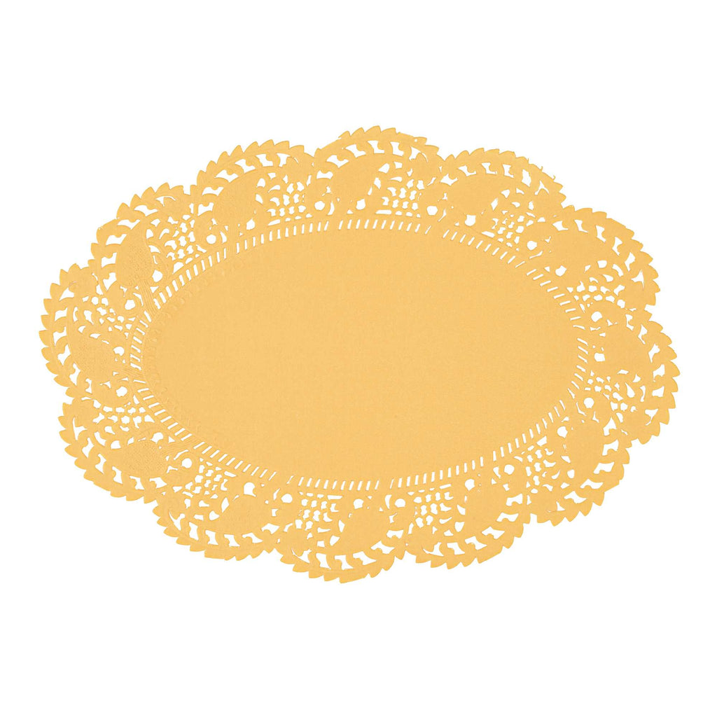 Pastry Tek Oval Orange Paper Doilies - Lace - 9" x 6 1/2" - 4000 count box