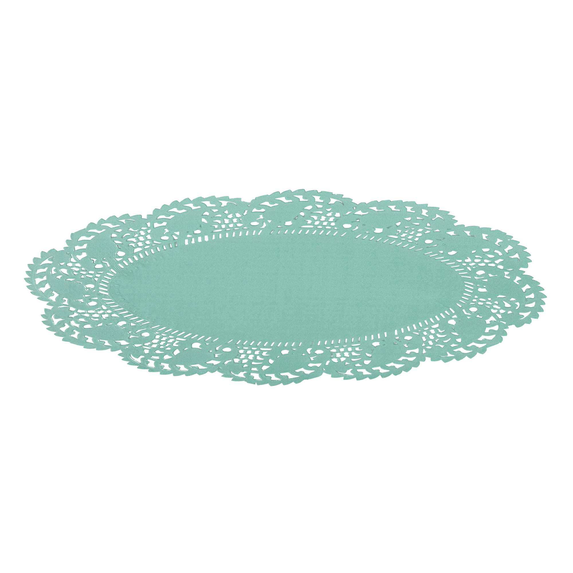 Pastry Tek Oval Teal Paper Doilies - Lace - 9" x 6 1/2" - 100 count box