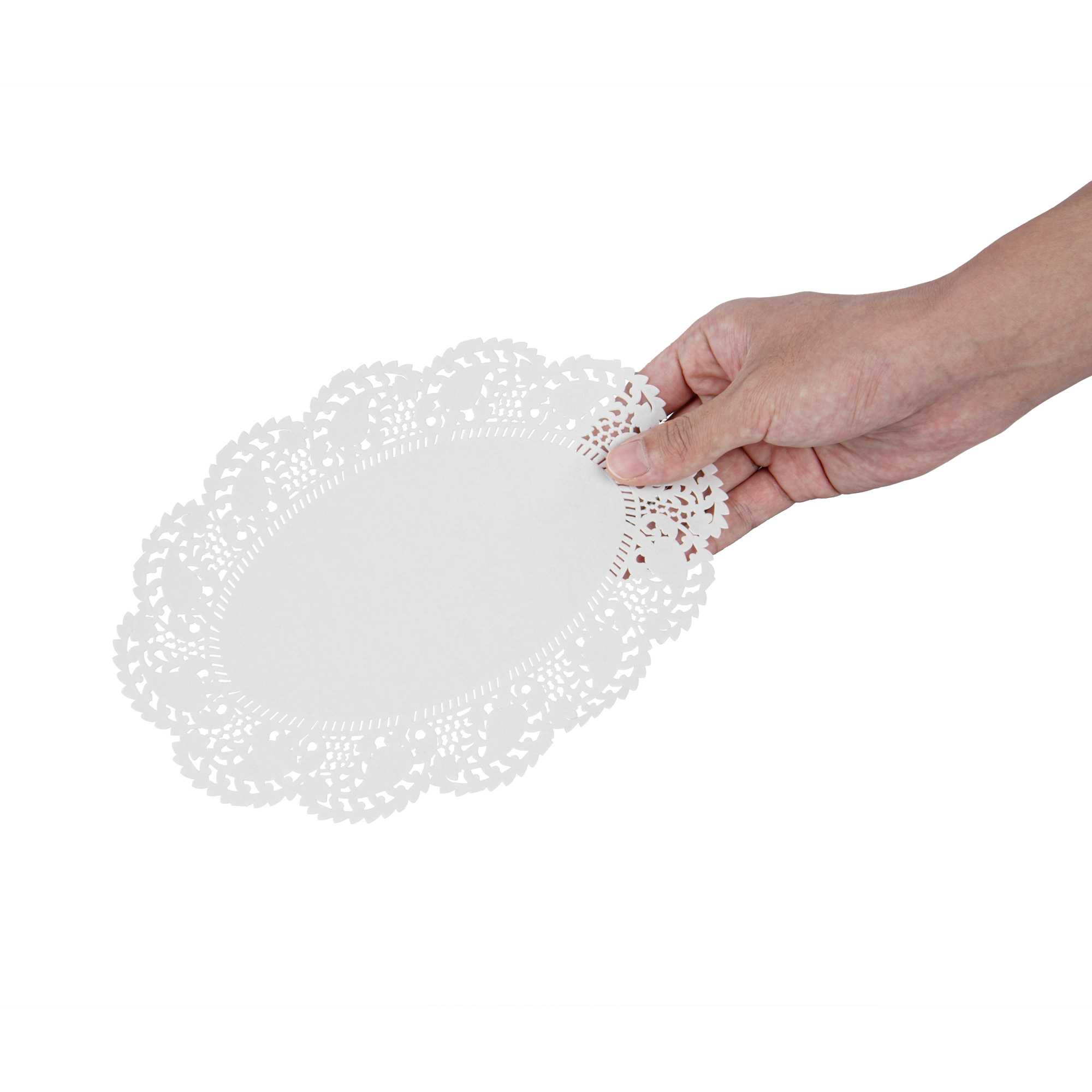 Pastry Tek Oval White Paper Doilies - Lace - 9" x 6 1/2" - 100 count box
