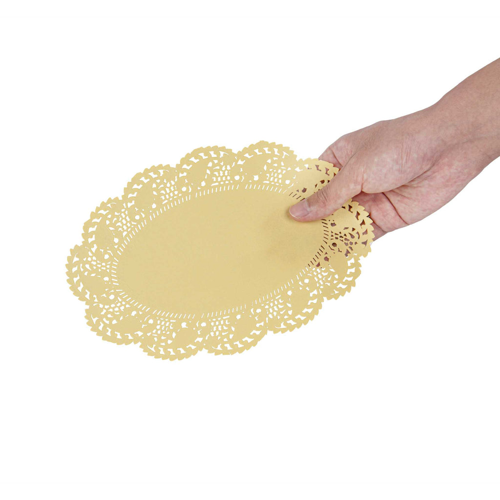 Pastry Tek Oval Yellow Paper Doilies - Lace - 9" x 6 1/2" - 100 count box