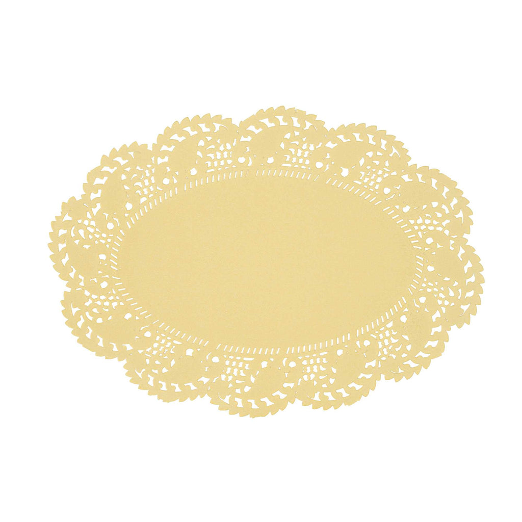 Pastry Tek Oval Yellow Paper Doilies - Lace - 9" x 6 1/2" - 100 count box