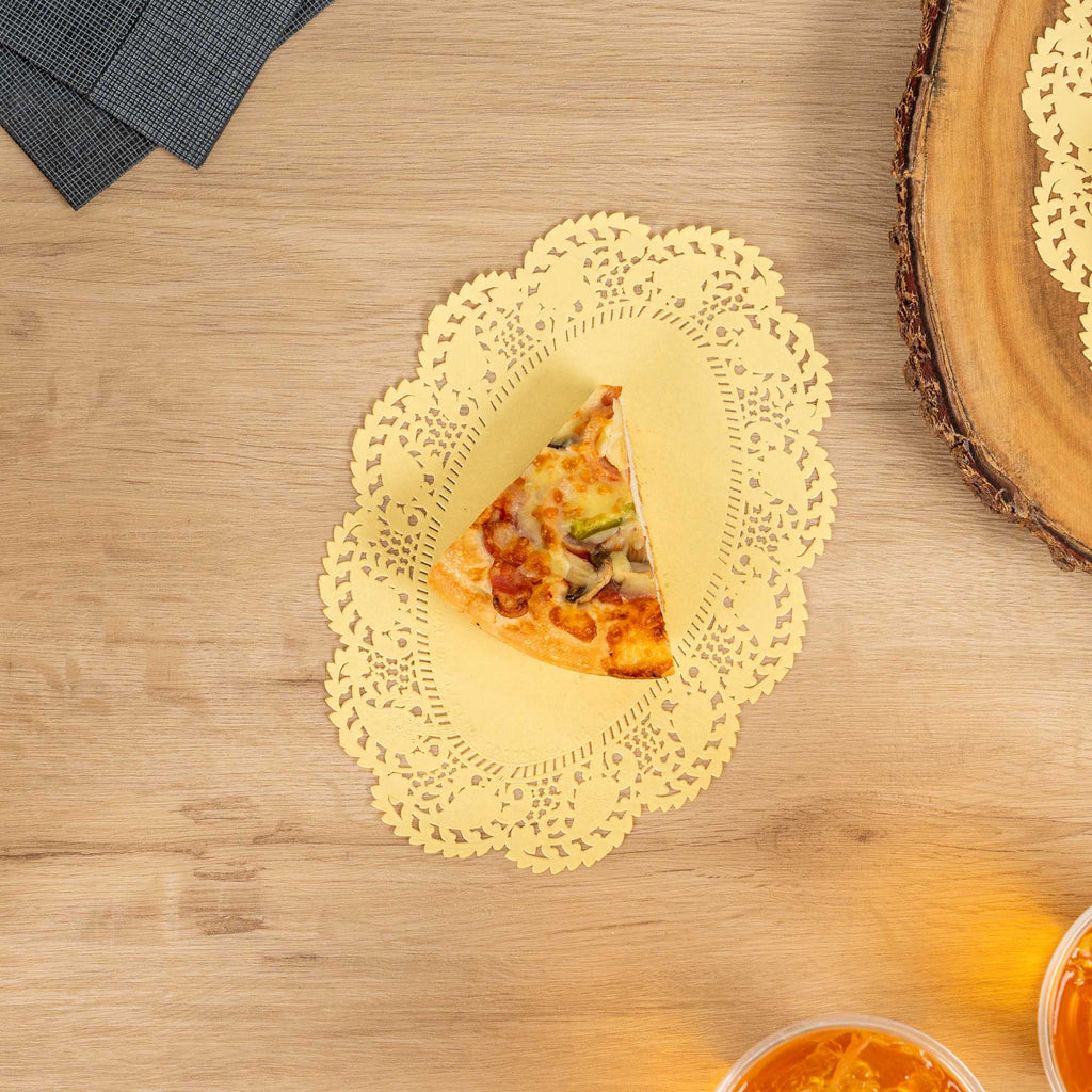 Pastry Tek Oval Yellow Paper Doilies - Lace - 9" x 6 1/2" - 100 count box