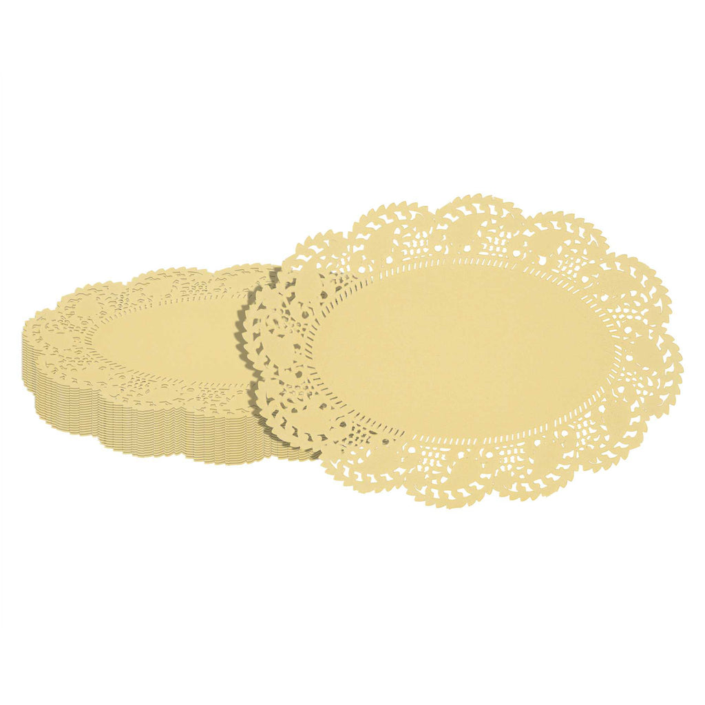 Pastry Tek Oval Yellow Paper Doilies - Lace - 9" x 6 1/2" - 4000 count box
